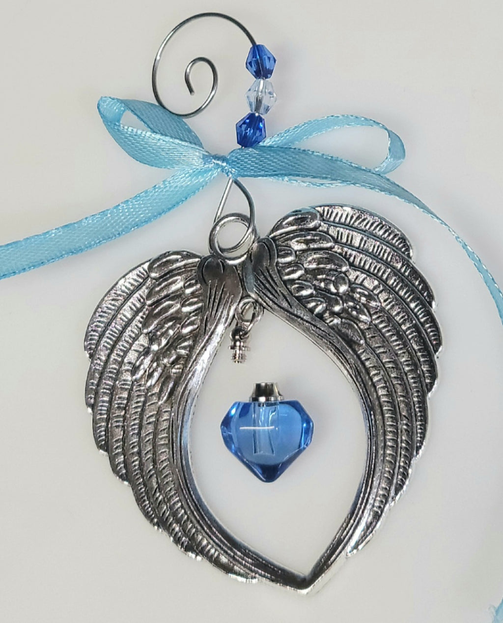 Blue Angel Wing Heart Cremation Urn Christmas Ornament Gift