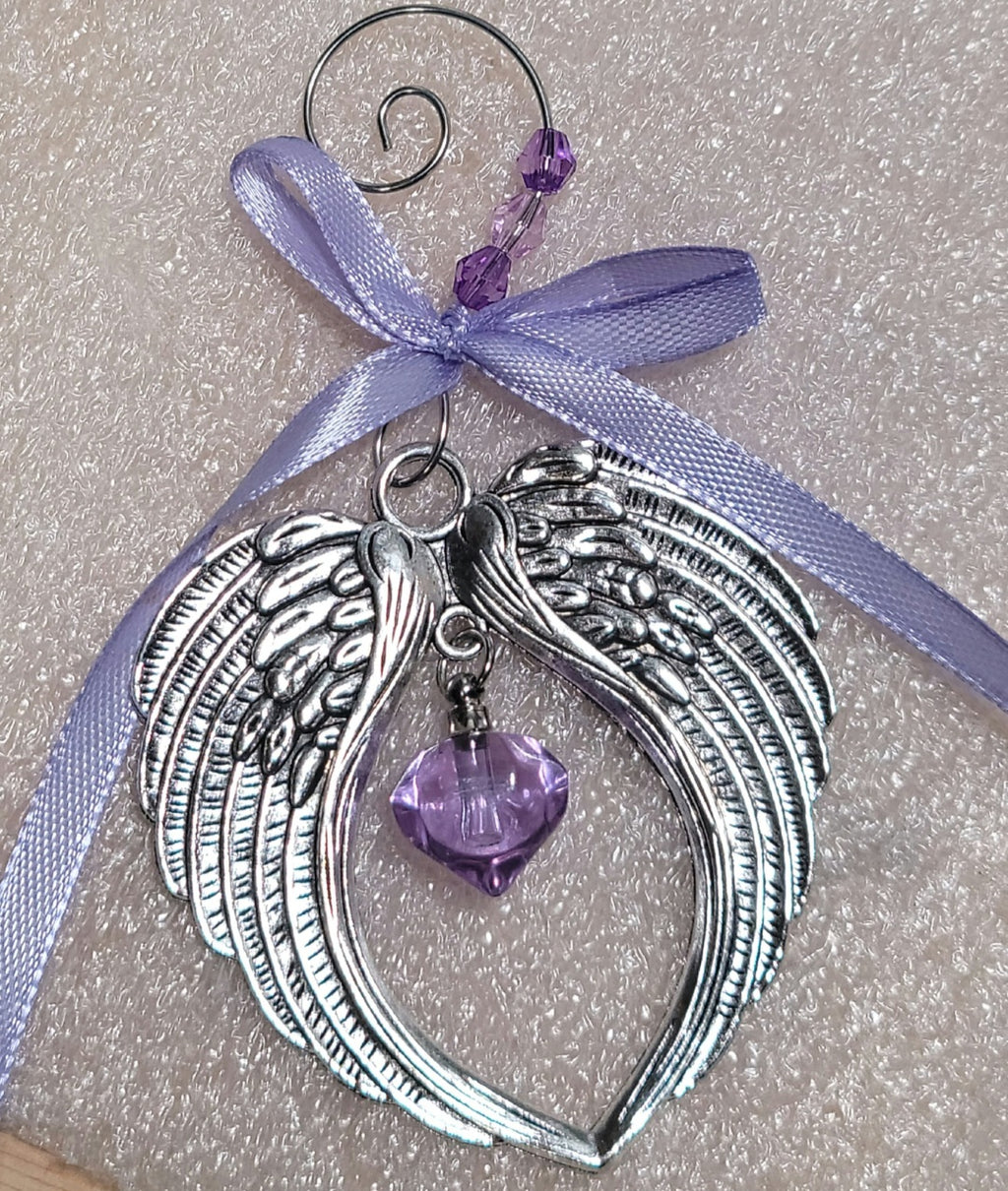 Purple Heart Angel Wing Cremation Urn Christmas Ornament Sympathy Gift
