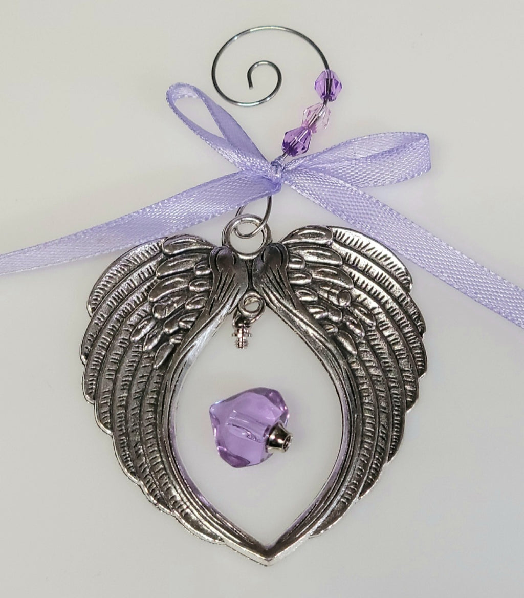 Purple Heart Angel Wing Cremation Urn Christmas Ornament Sympathy Gift