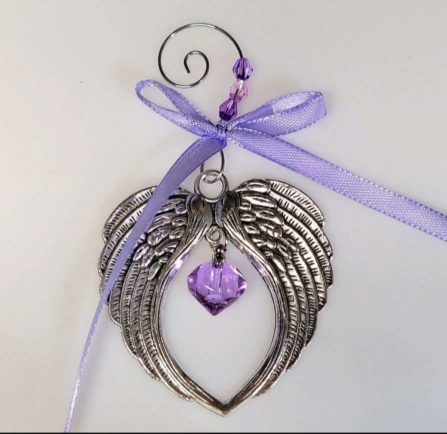 Purple Heart Angel Wing Cremation Urn Christmas Ornament Sympathy Gift