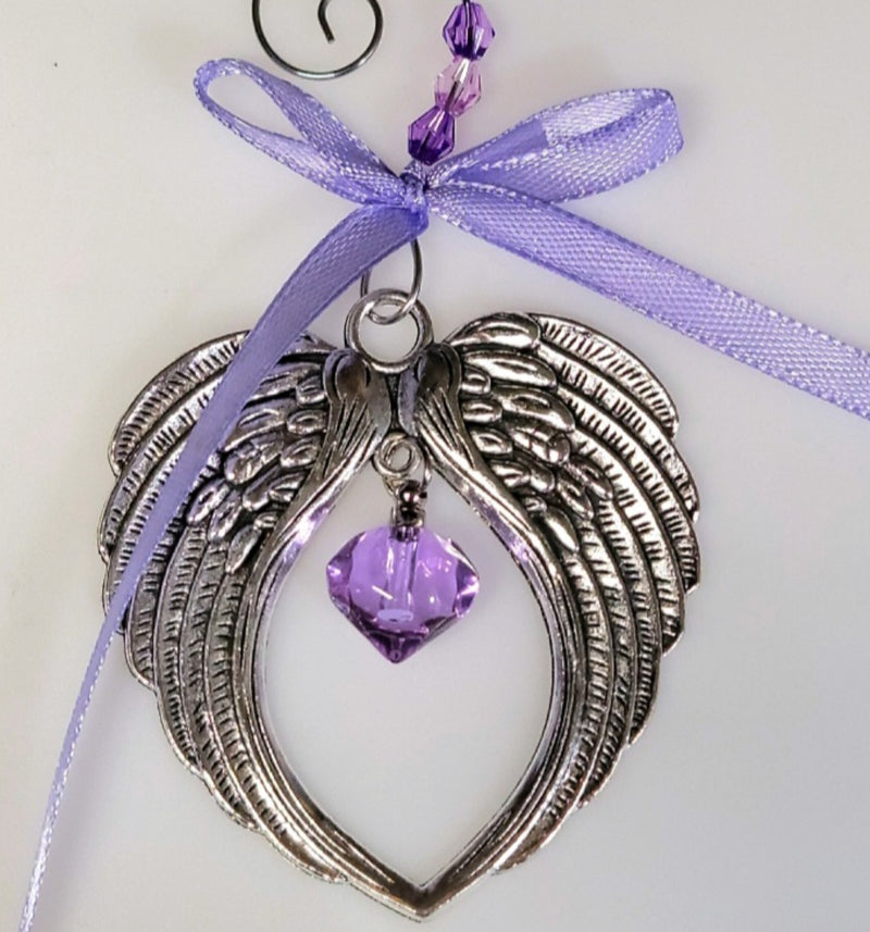 Purple Heart Angel Wing Cremation Urn Christmas Ornament Sympathy Gift