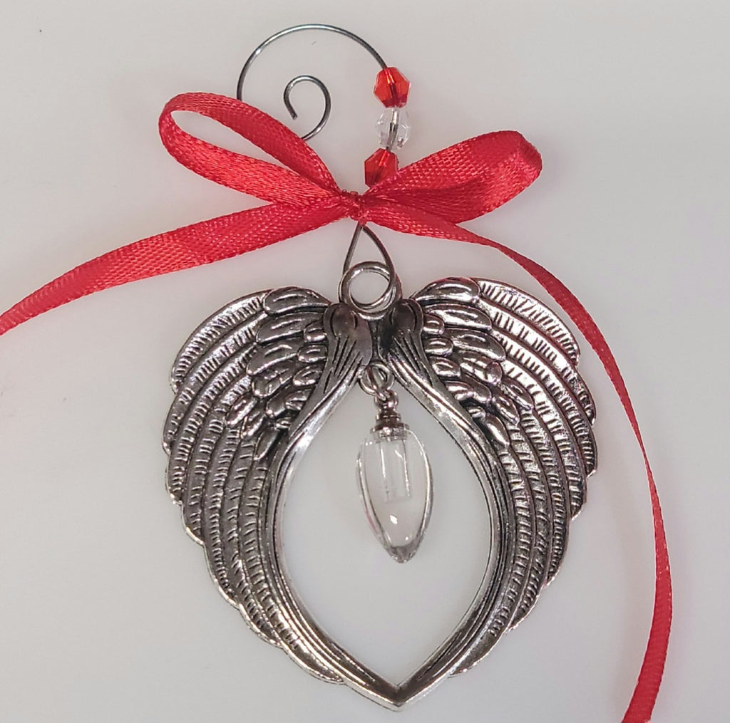 Red Angel Wing Cremation Urn Christmas Ornament Sympathy Gift