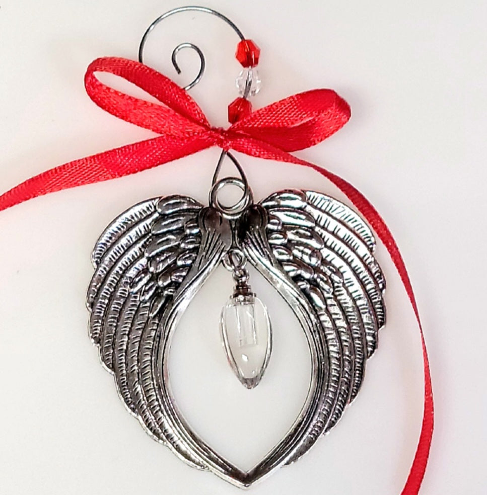 Red Angel Wing Cremation Urn Christmas Ornament Sympathy Gift