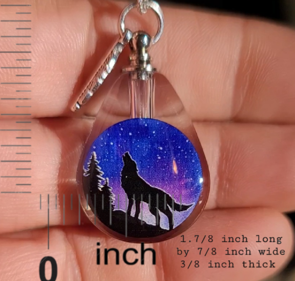 Howling Wolf Moon Galaxy Forest Mountain Cremation Jewelry Necklace Sympathy Kit Gift Wrapped with Tools
