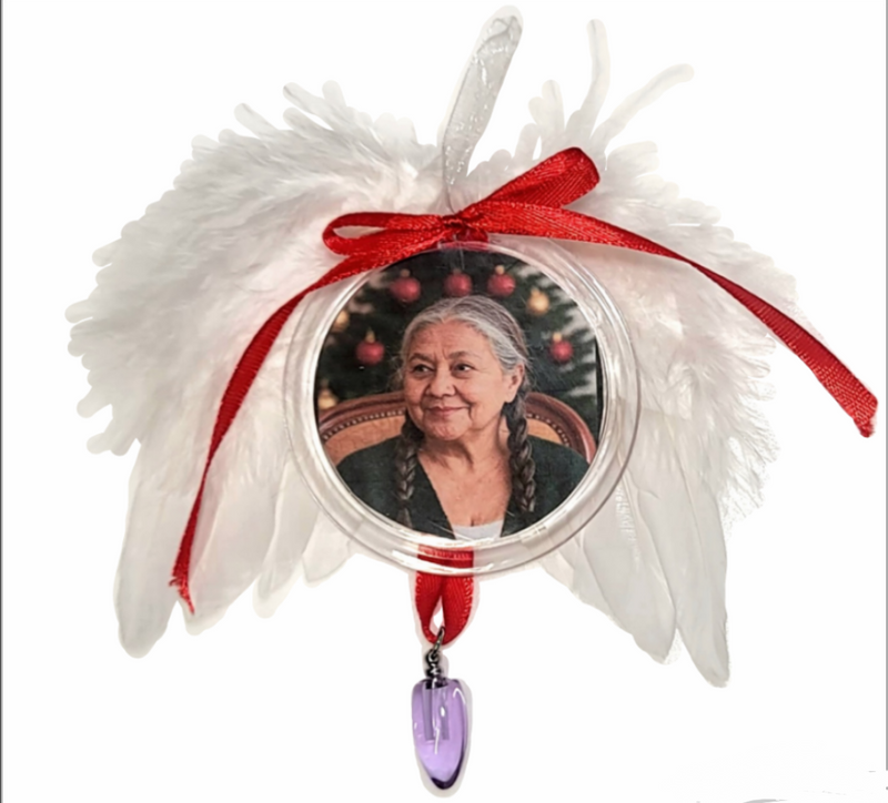 Tree Ornament Feather Angel Wings Photo Frame Cremation Urn Bead Fill Yourself Holiday Sympathy Gift