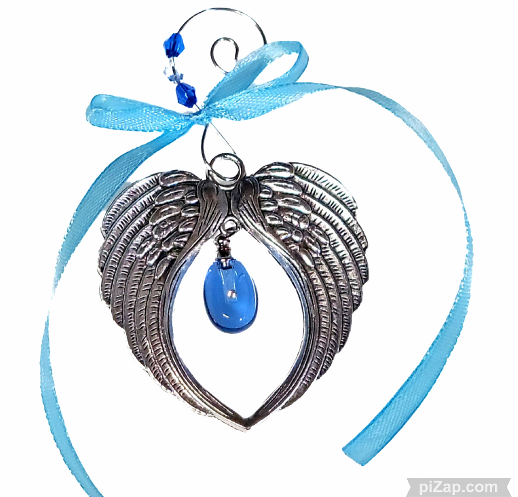 Blue Angel Wing Cremation Urn Christmas Ornament Sympathy Gift