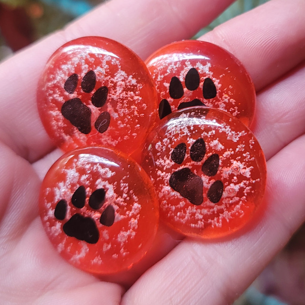 Paw Print Cremation Memory Stones 4 (set) Ashes InFused Glass 1 inch pocket stones in Velvet Bag