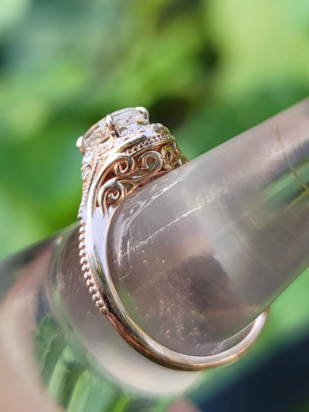 14k Rose Gold Filigree Cremation Ring For Ashes Moissanite Diamond Handmade Urn