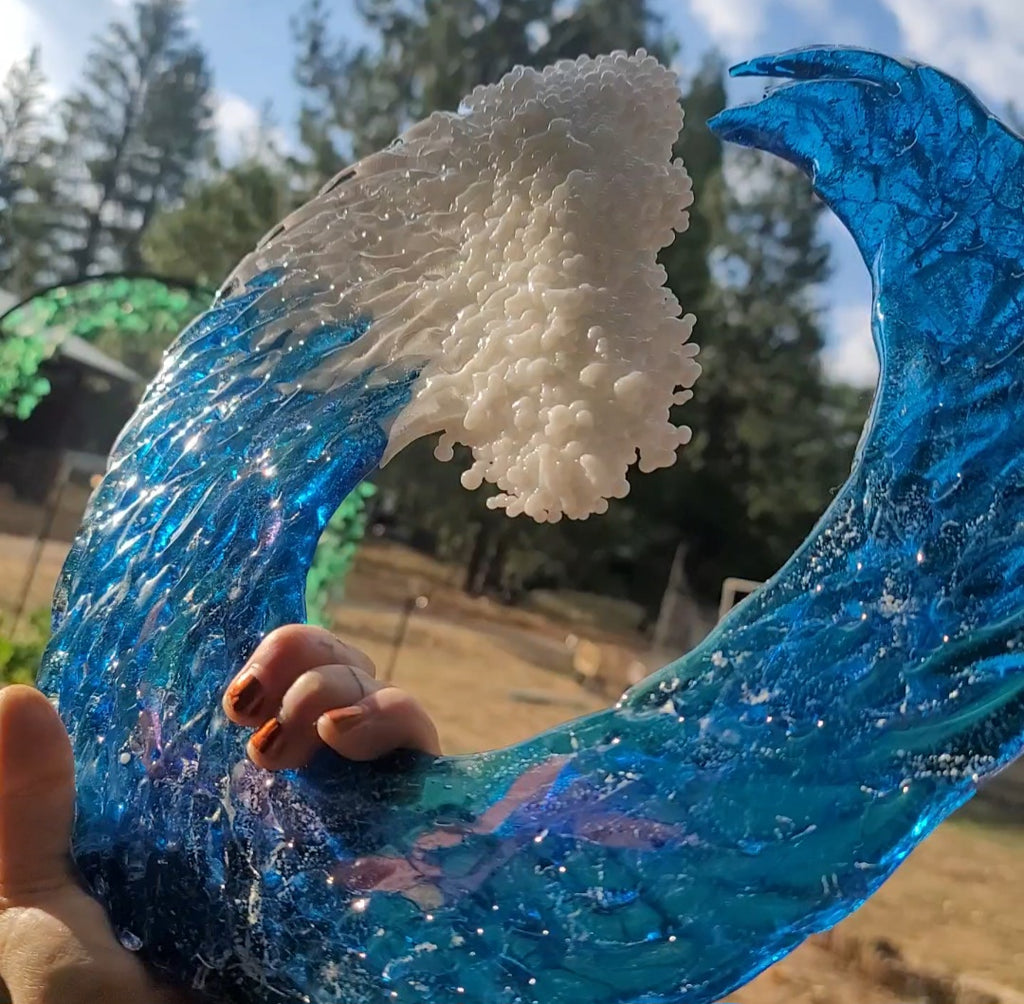 Ashes InFused Glass Cremation Art 3D Ocean Wave Sculpture 5" 6" 8" 10" 12"