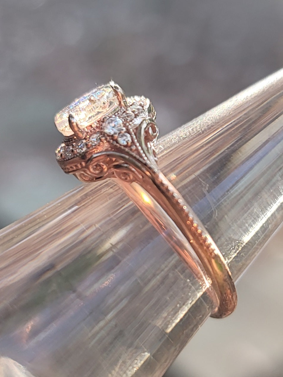 14k Rose Gold Filigree Cremation Ring For Ashes Moissanite Diamond Handmade Urn