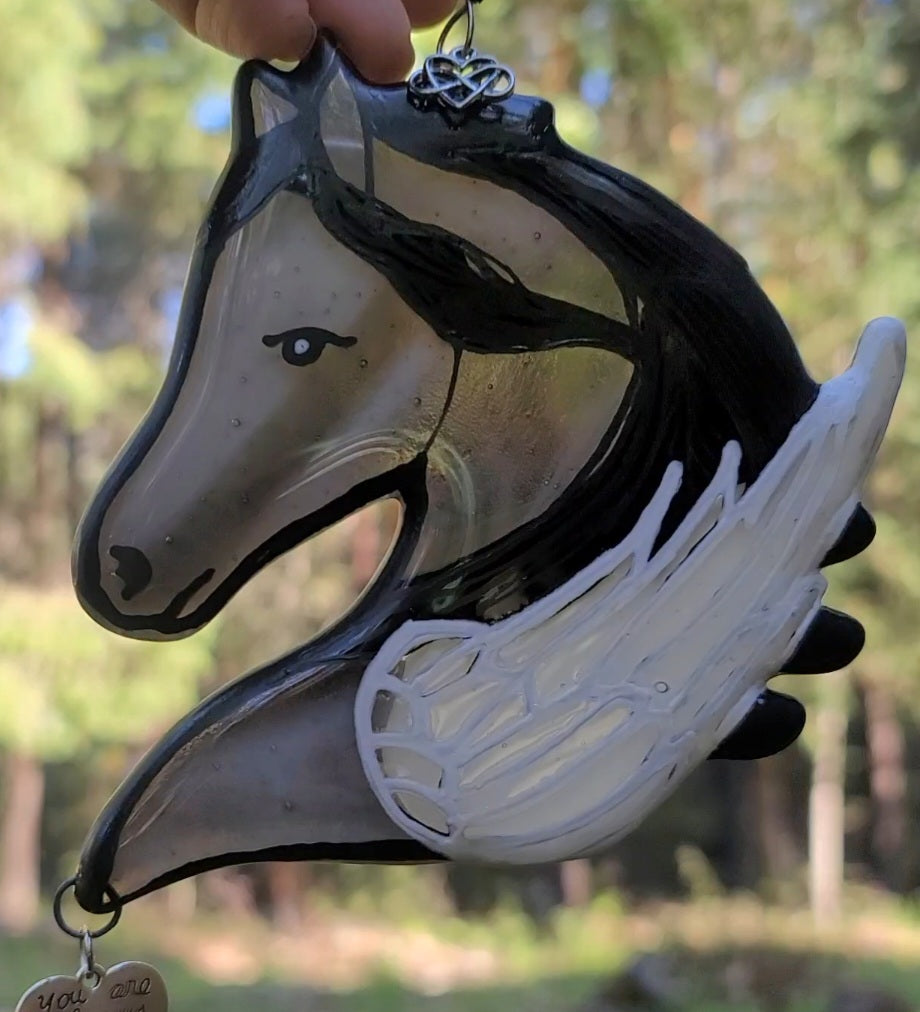 NEW Angel Horse Pegasus Cremation Urn Sun Catchers Ashes In Glass Mane InFusion