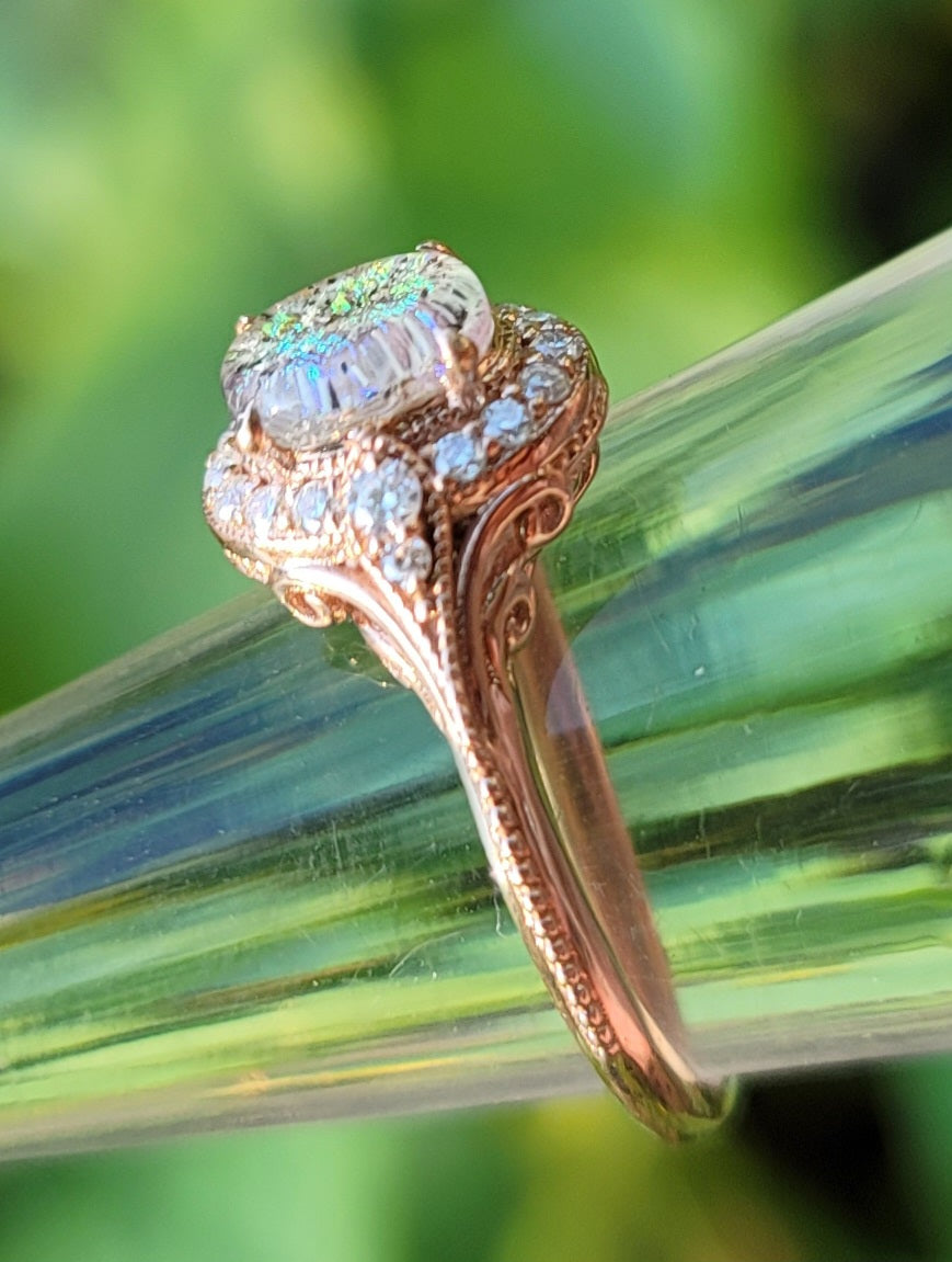14k Rose Gold Filigree Cremation Ring For Ashes Moissanite Diamond Handmade Urn