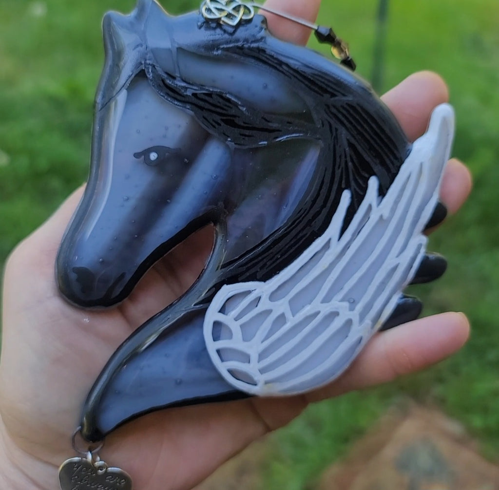 NEW Angel Horse Pegasus Cremation Urn Sun Catchers Ashes In Glass Mane InFusion