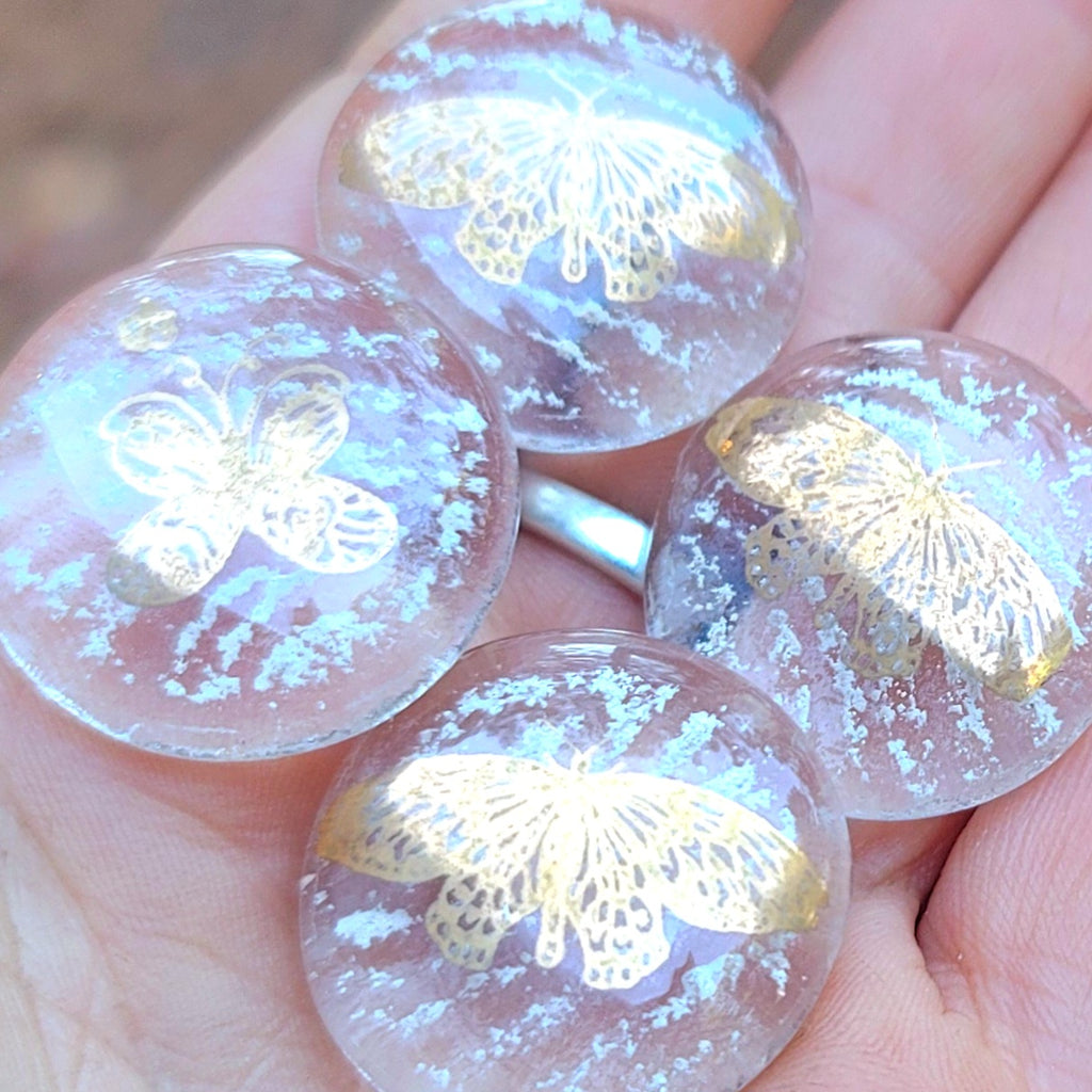 Butterfly Cremation Comfort Pocket Stones 4 (set) Ashes InFused Glass 1 inch stones in Velvet Bag