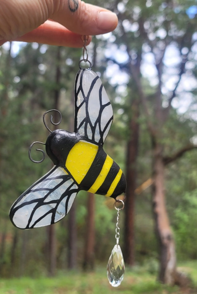 BumbleBee Cremation Art Sun Catcher Ashes Infused Glass Memorial 4 inch