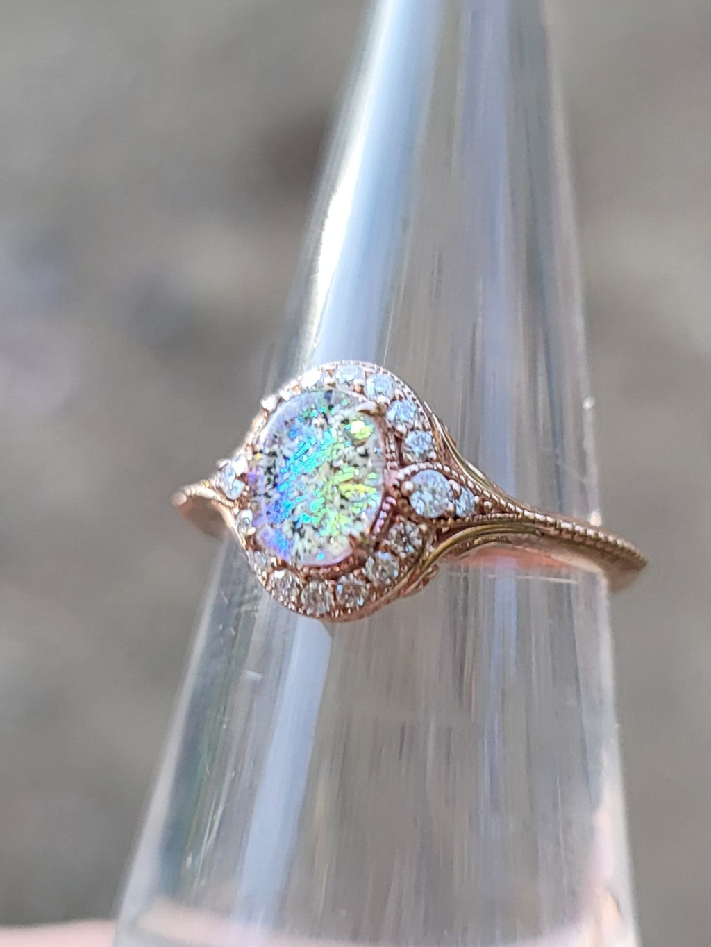 14k Rose Gold Filigree Cremation Ring For Ashes Moissanite Diamond Handmade Urn
