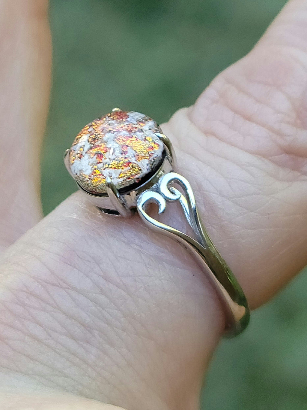 14k White Gold Love Heart  Cremation Jewelry Ring Ashes InFused Glass 5,6,7,8,9