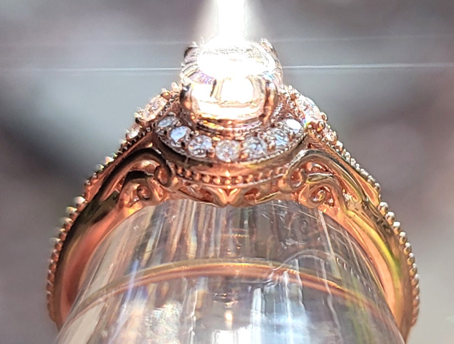 14k Rose Gold Filigree Cremation Ring For Ashes Moissanite Diamond Handmade Urn