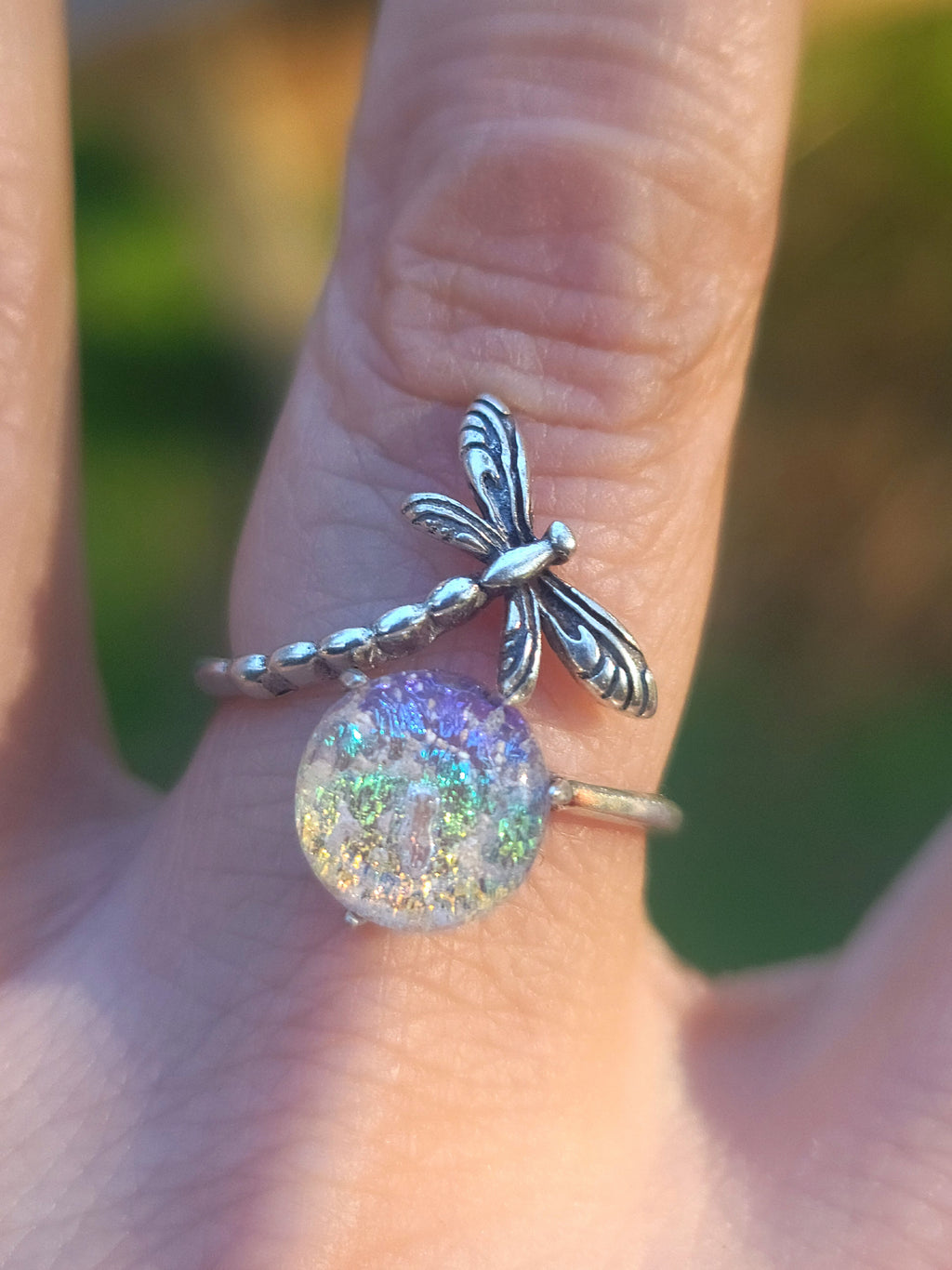 NEW Dragonfly Cremation Ring for Ashes InFused Glass Hard Sterling Silver Urn Adjustable Size Fits 6,7,8,9,10 Half Sizing