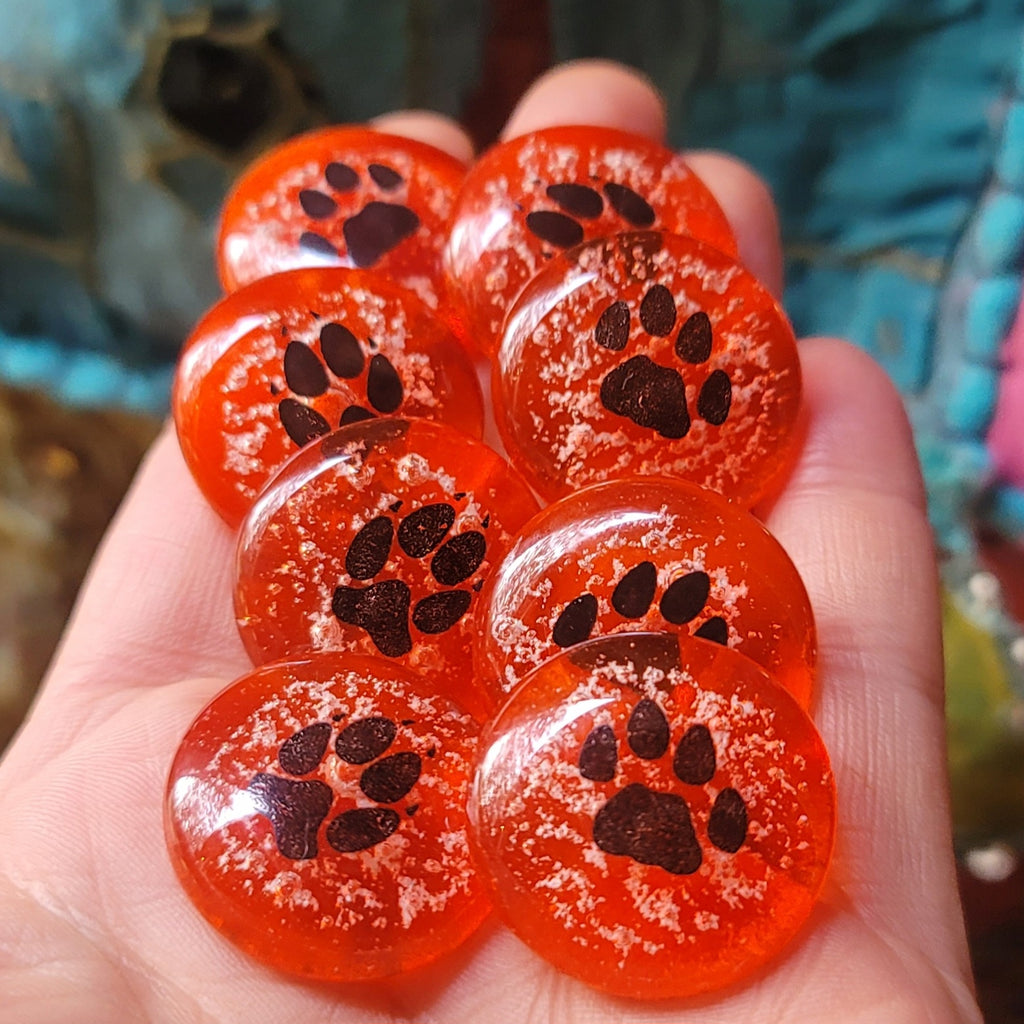 Paw Print Cremation Memory Stones 4 (set) Ashes InFused Glass 1 inch pocket stones in Velvet Bag