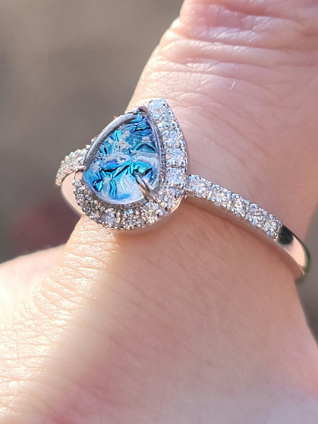 14k White or Yellow Gold Teardrop Halo Cremation Ring For Ashes 26 Moissanite Diamond Handmade Urn Custom Sizing