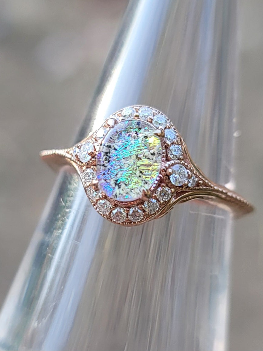 14k Rose Gold Filigree Cremation Ring For Ashes Moissanite Diamond Handmade Urn