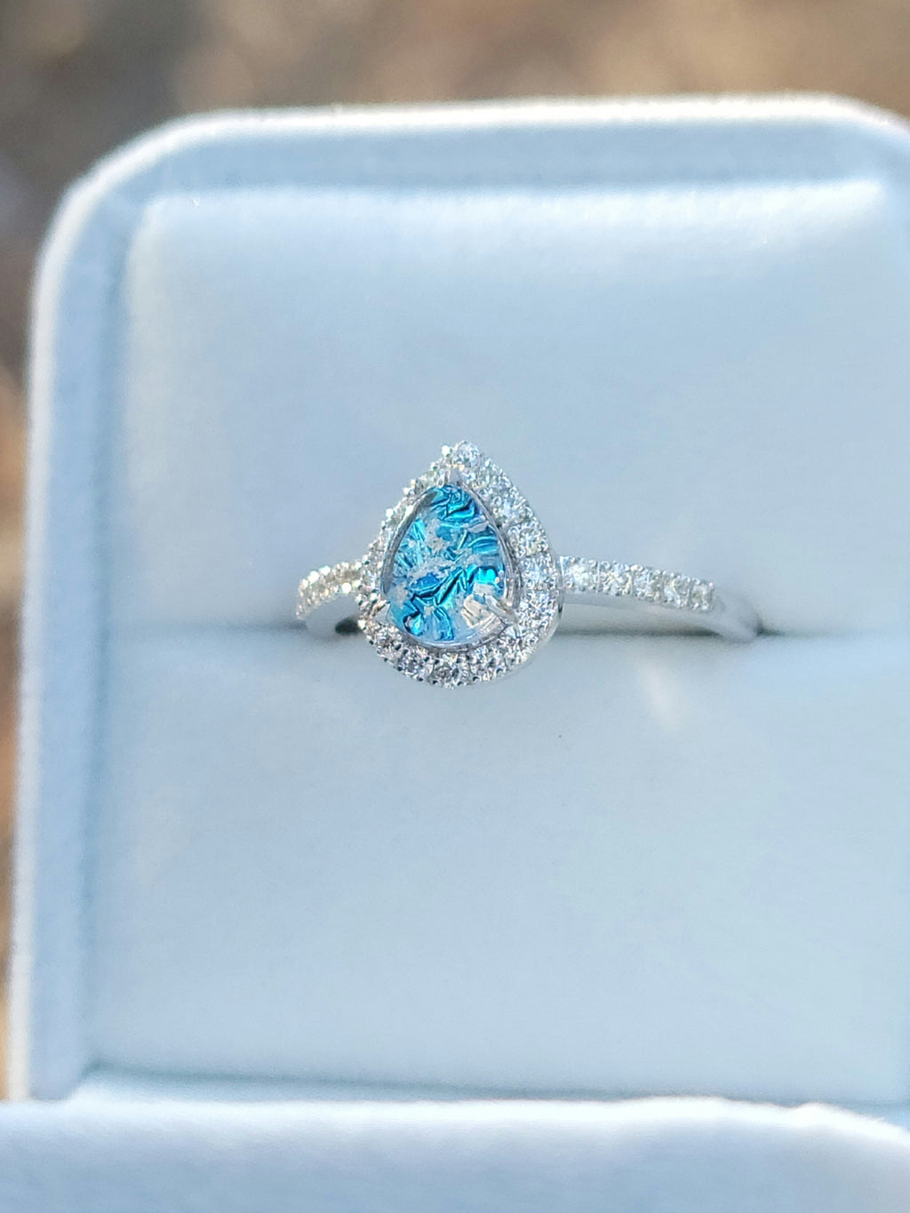 14k White or Yellow Gold Teardrop Halo Cremation Ring For Ashes 26 Moissanite Diamond Handmade Urn Custom Sizing
