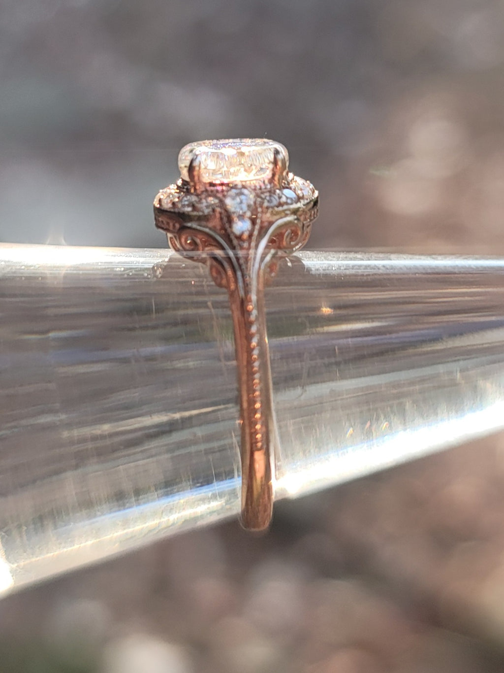 14k Rose Gold Filigree Cremation Ring For Ashes Moissanite Diamond Handmade Urn