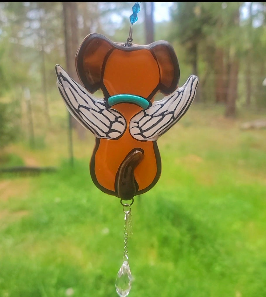 NEW Angel Puppy Cremation Art Sun Catcher Ashes Infused Glass Memorial 4 inch