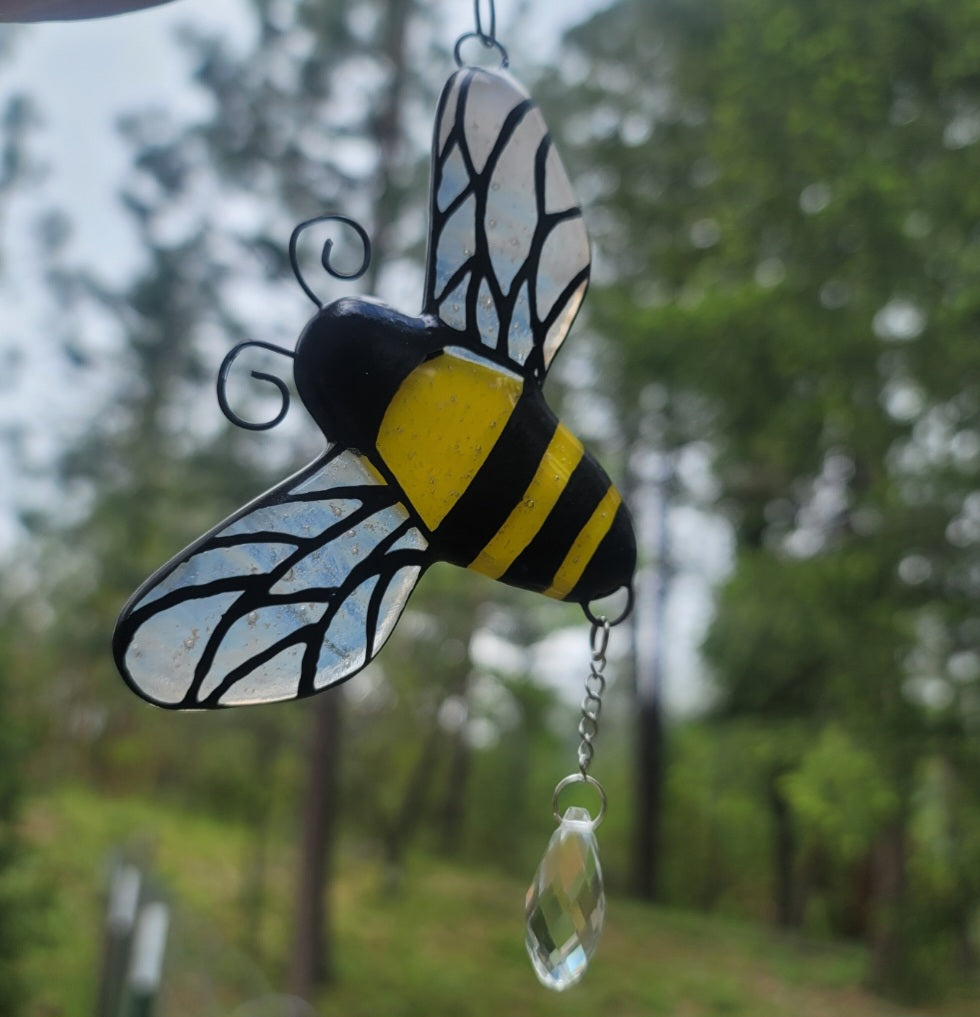 BumbleBee Cremation Art Sun Catcher Ashes Infused Glass Memorial 4 inch