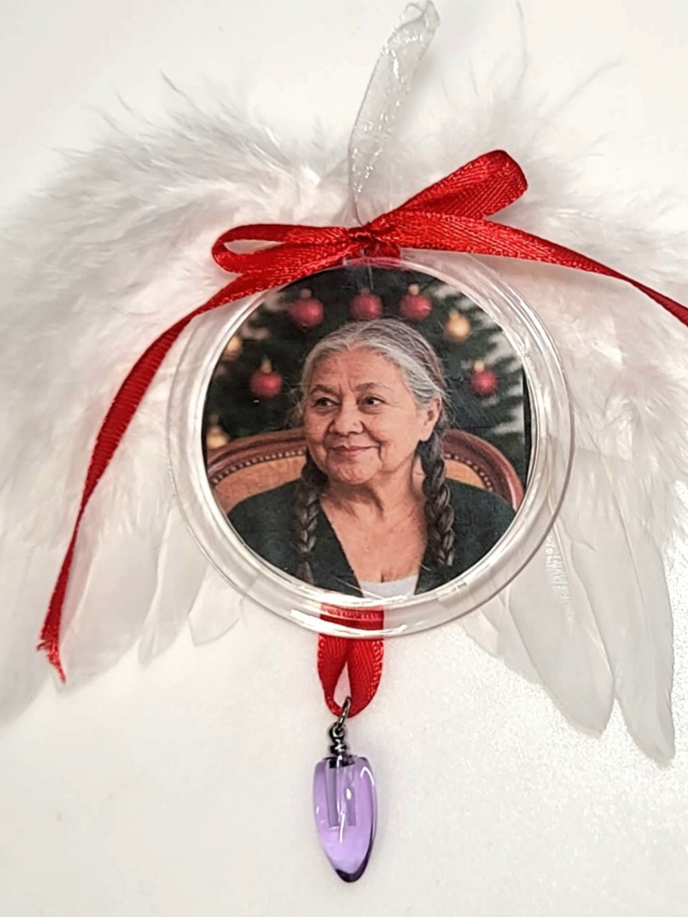 Tree Ornament Feather Angel Wings Photo Frame Cremation Urn Bead Fill Yourself Holiday Sympathy Gift