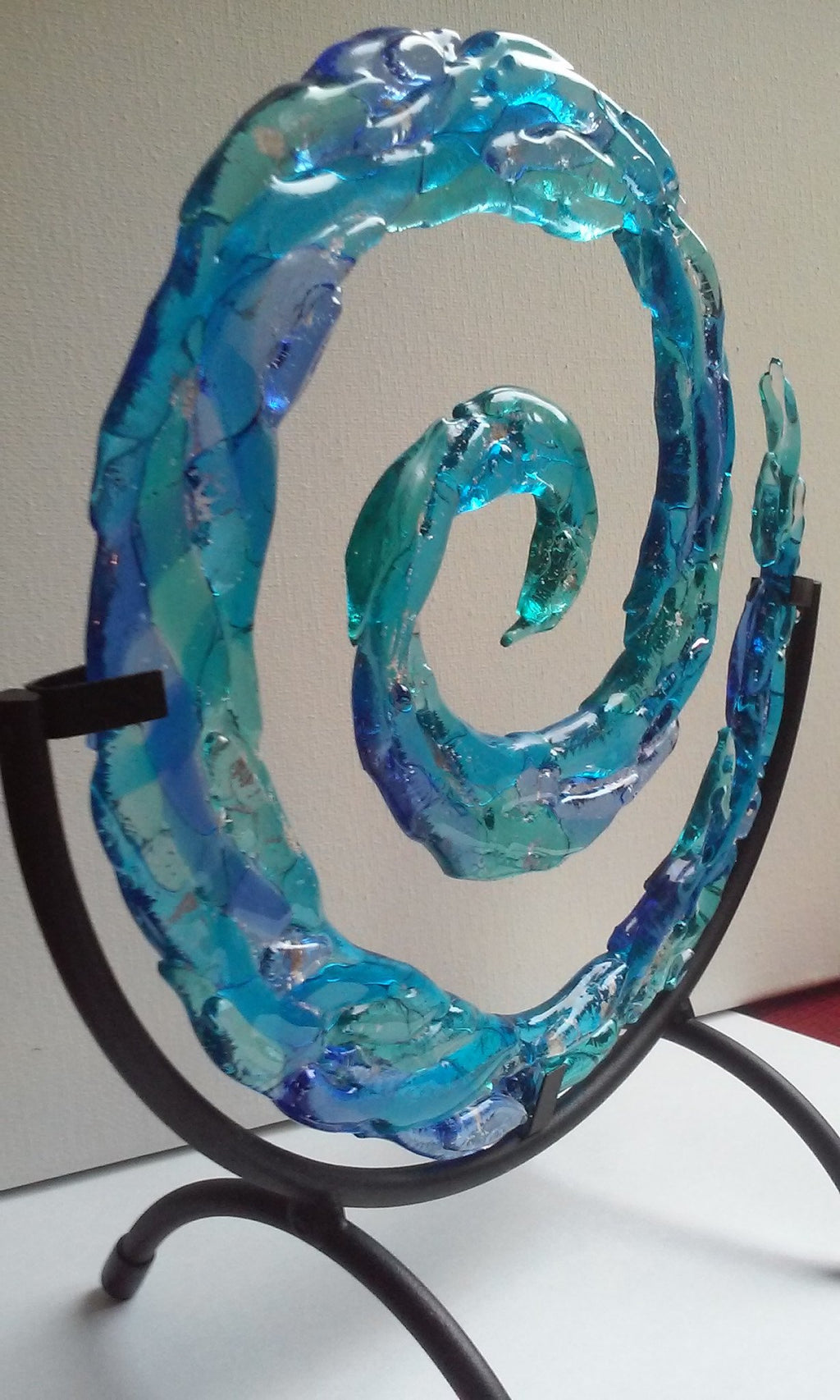 Ashes in Glass 3d Spiral of life in a 10 inch stand ashes infused glass cremation memorial urn by infusion glass