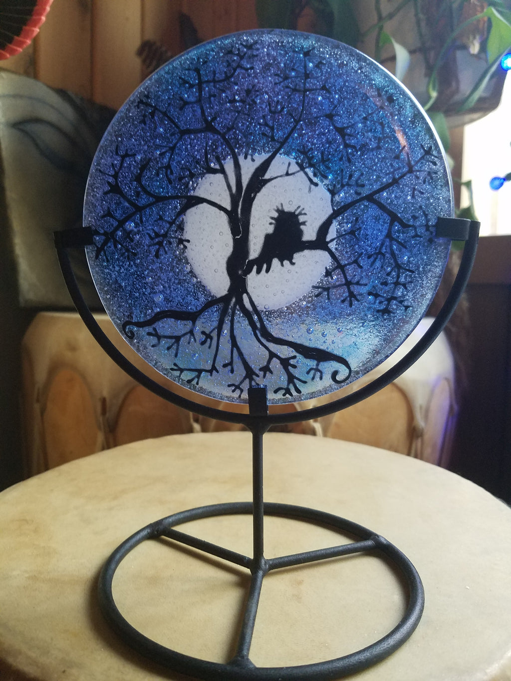 5 inch Tree of Life Owl Urn Cremation Ashes Infused Glass by Infusion Glass Full Moon funeral memorial keepsake