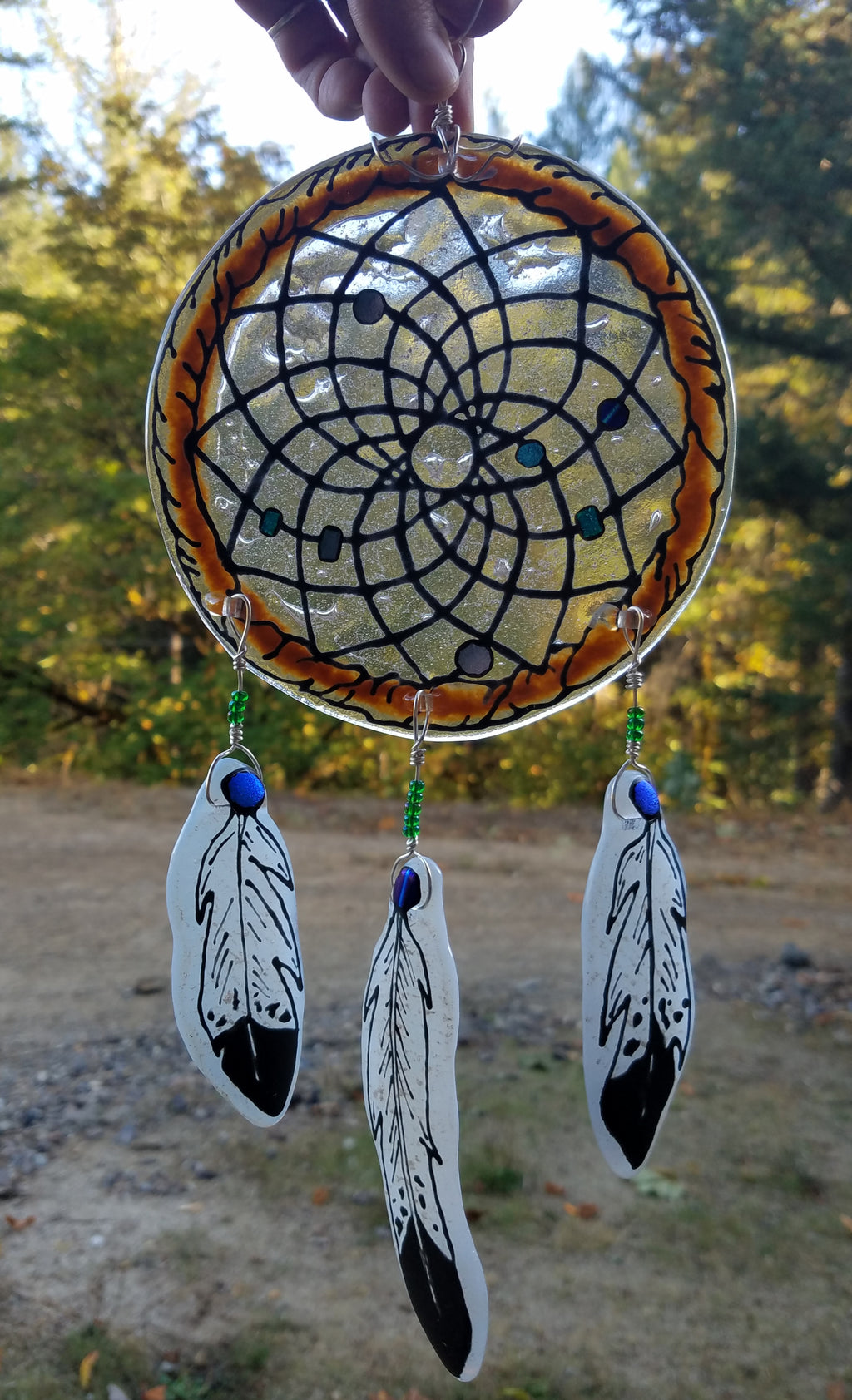 Ashes in glass Dream Catcher Handmade Glass Feathers Ashes Infused Glass by Infusion Glass Cremation Memorial Sun catcher