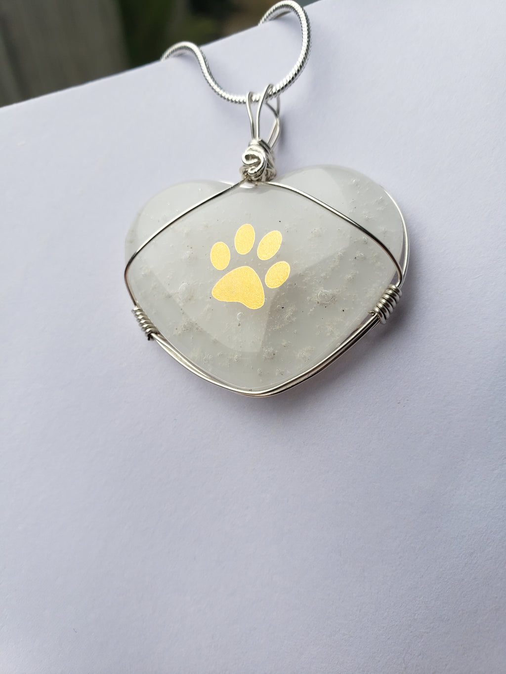 Cremation Jewelry Paw Print Heart Necklace Ashes InFused Glass Keepsake Urn