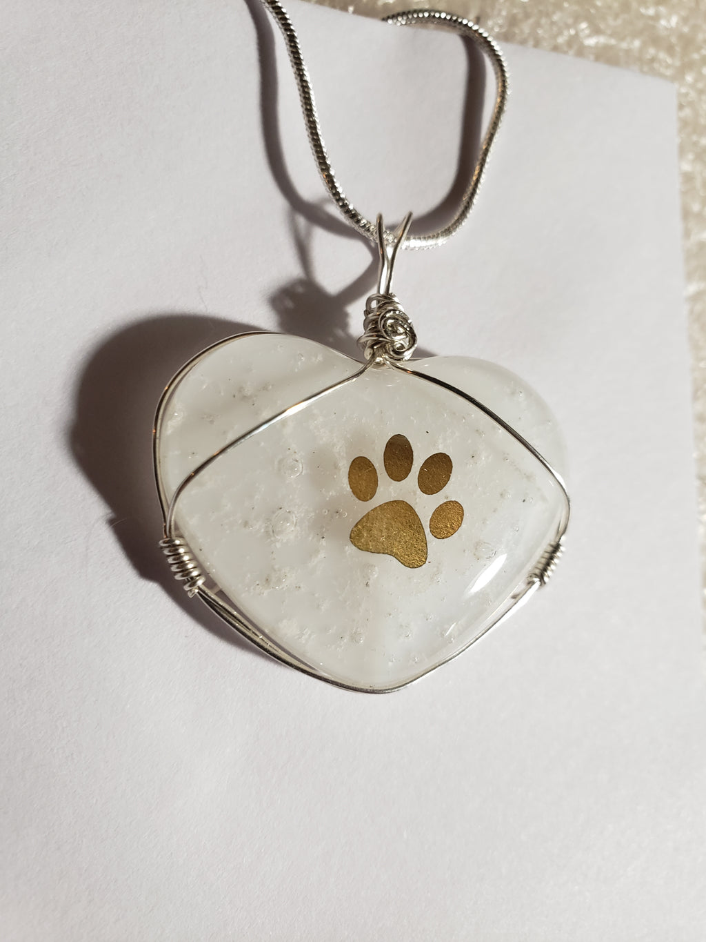 Cremation Jewelry Paw Print Heart Necklace Ashes InFused Glass Keepsake Urn