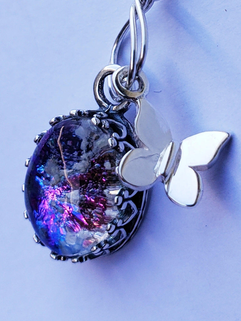 Tiny Sterling Silver Butterfly Charm Ashes InFused Glass Cremation Jewelry