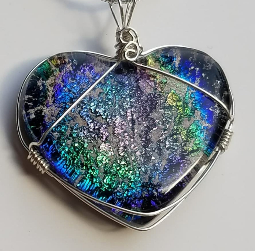 Heart Dichroic Glass Cremation Jewelry Pendant Ashes InFused Glass
