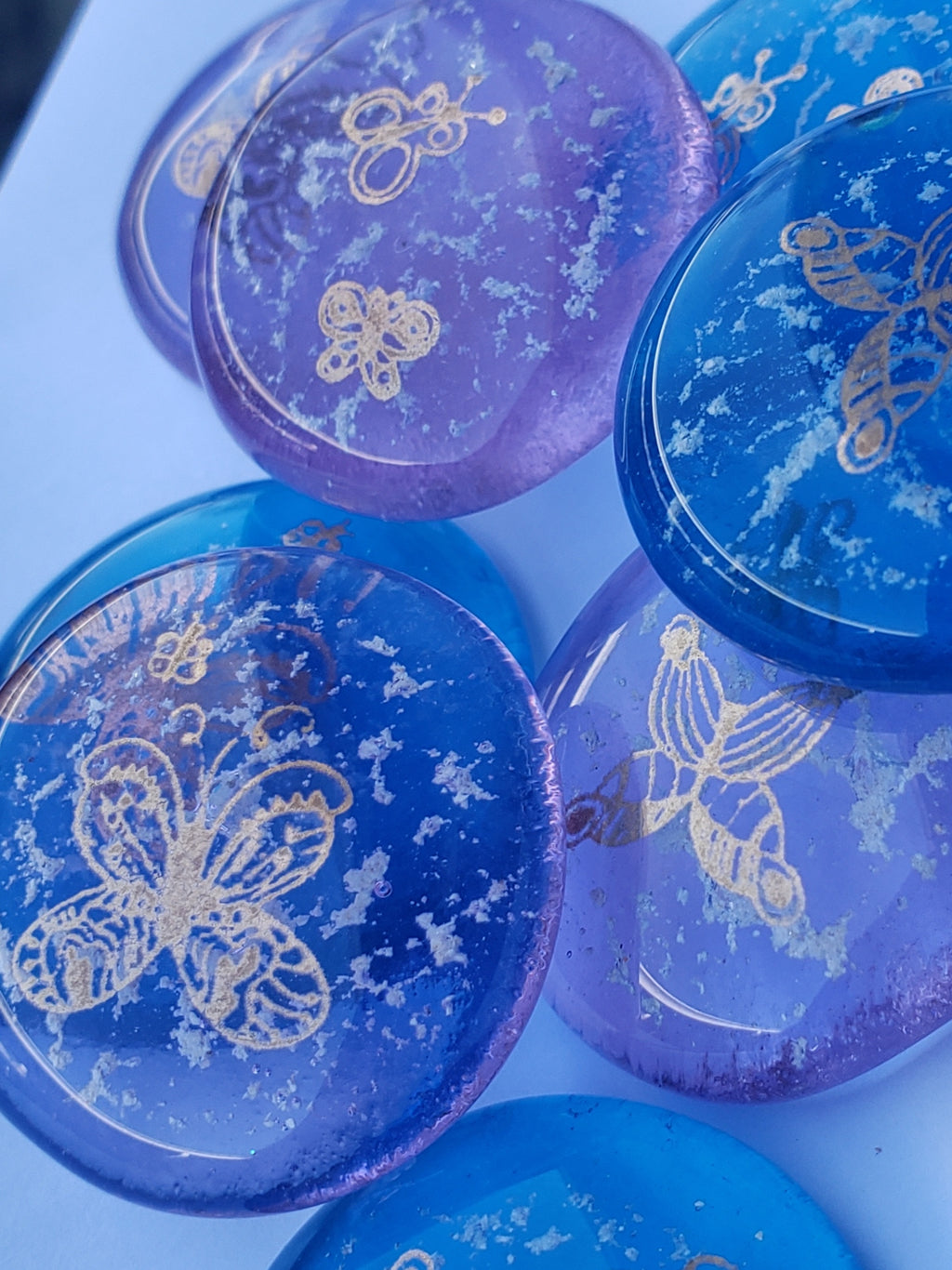Butterfly Cremation Comfort Pocket Stones 4 (set) Ashes InFused Glass 1 inch stones in Velvet Bag
