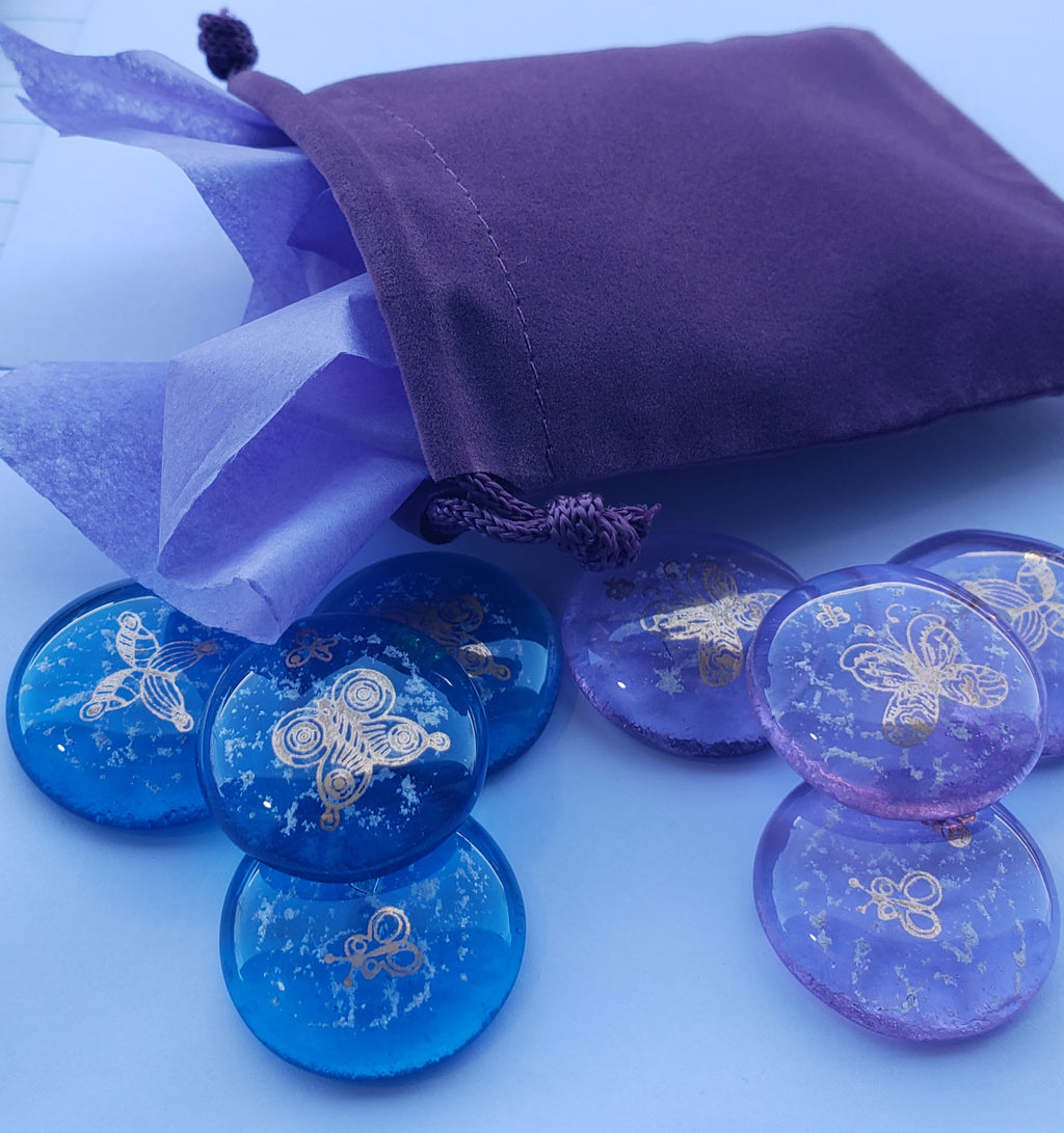 Butterfly Cremation Pocket Stones 4 (set) Ashes InFused Glass 1 inch stones in Velvet Bag