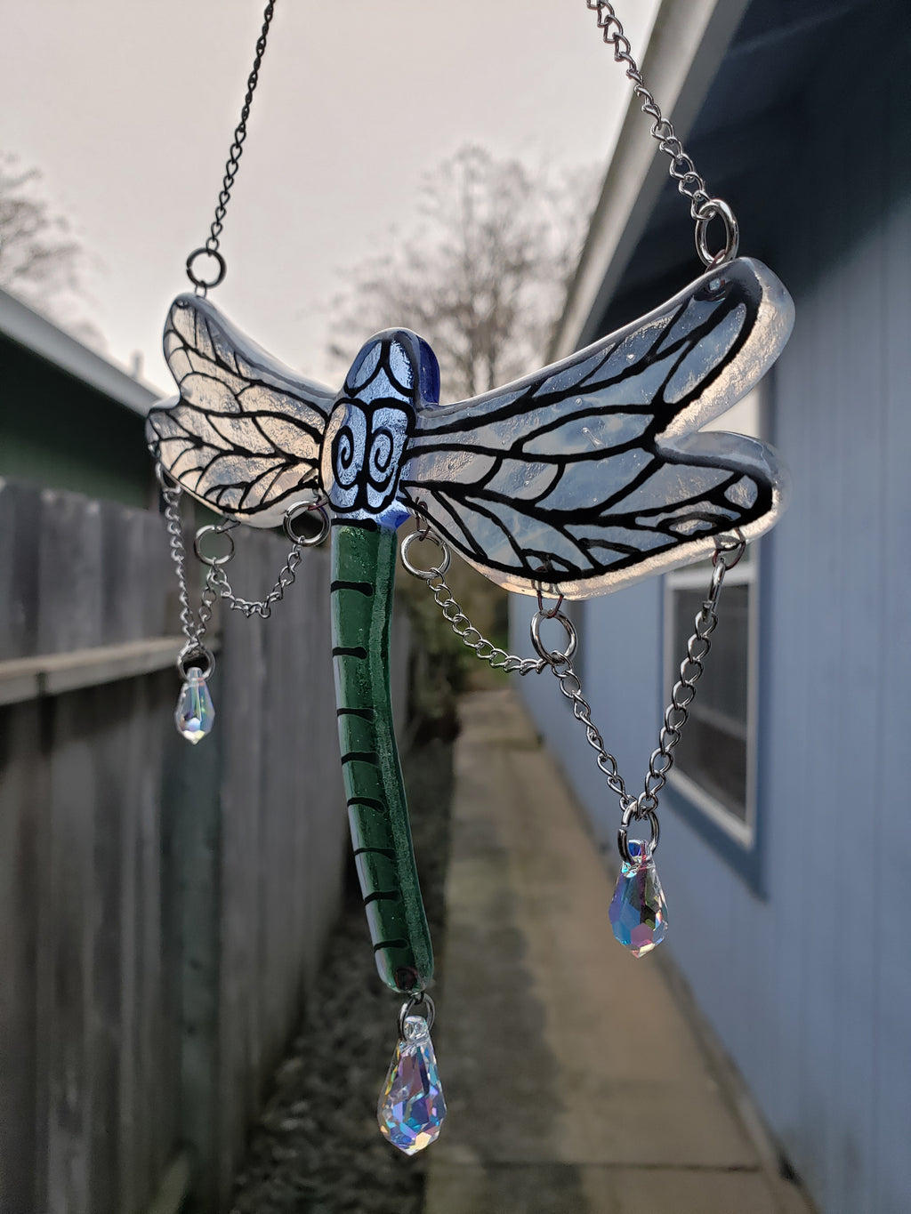 Dragonfly  Cremation Art Sun Catcher Ashes Infused Glass Memorial 7inch