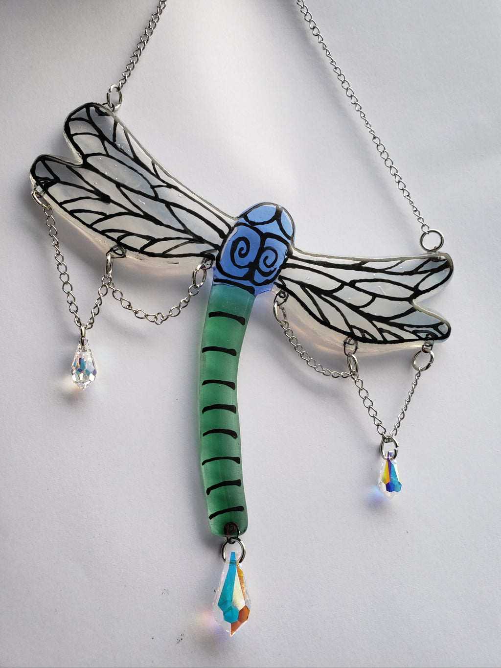 Dragonfly  Cremation Art Sun Catcher Ashes Infused Glass Memorial 7inch