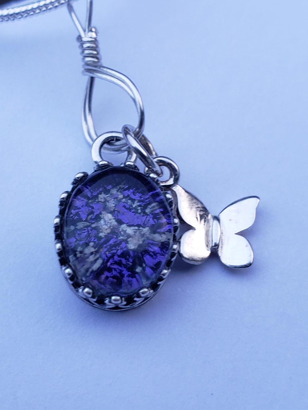 Tiny Sterling Silver Butterfly Charm Ashes InFused Glass Cremation Jewelry