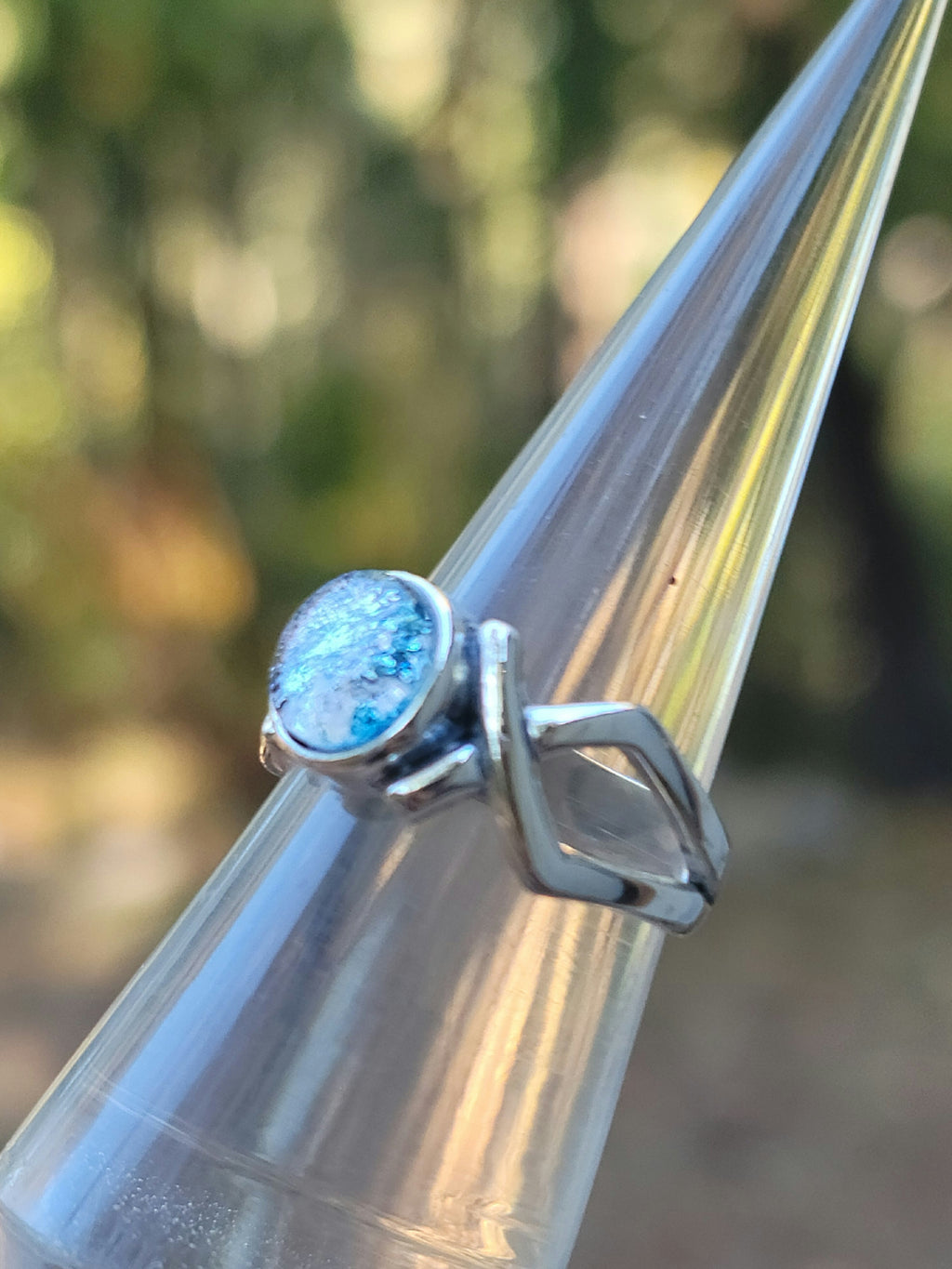 CLEARANCE 8MM XOX Hugs & Kisses Ring For Ashes InFused Glass Sterling Silver Cremation Jewelry 8