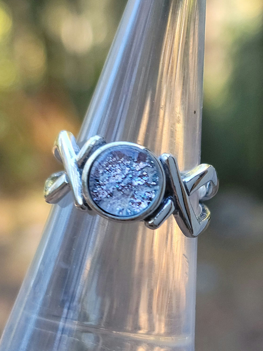 CLEARANCE 8MM XOX Hugs & Kisses Ring For Ashes InFused Glass Sterling Silver Cremation Jewelry 8