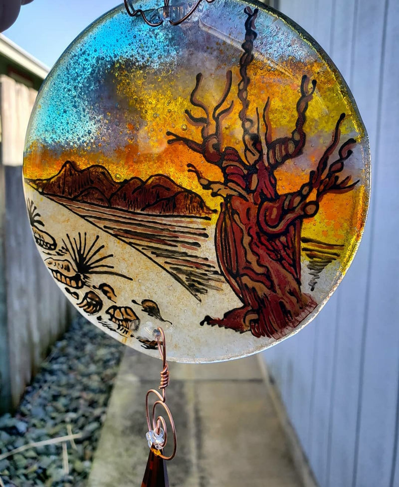 Desert Pine Sunset Ashes InFused Glass Cremation Memorial Art