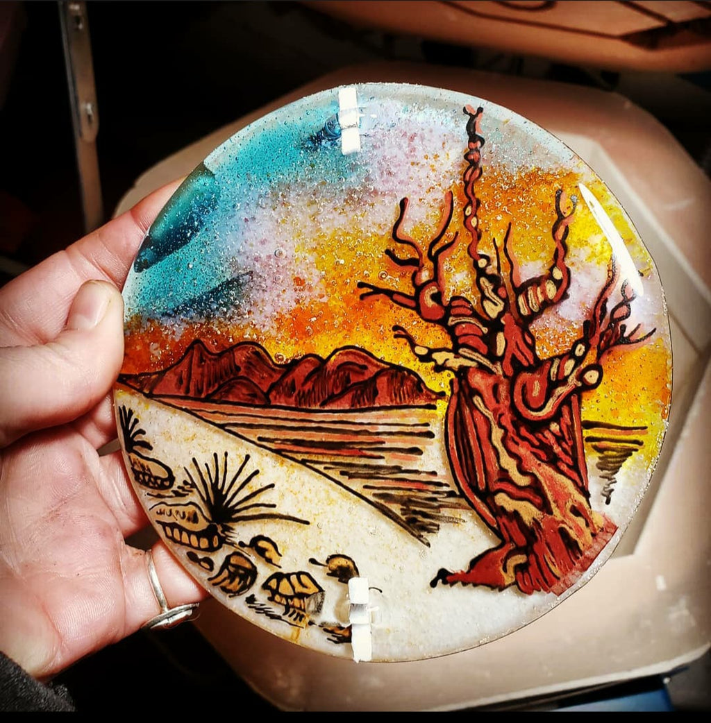 Desert Pine Sunset Ashes InFused Glass Cremation Memorial Art