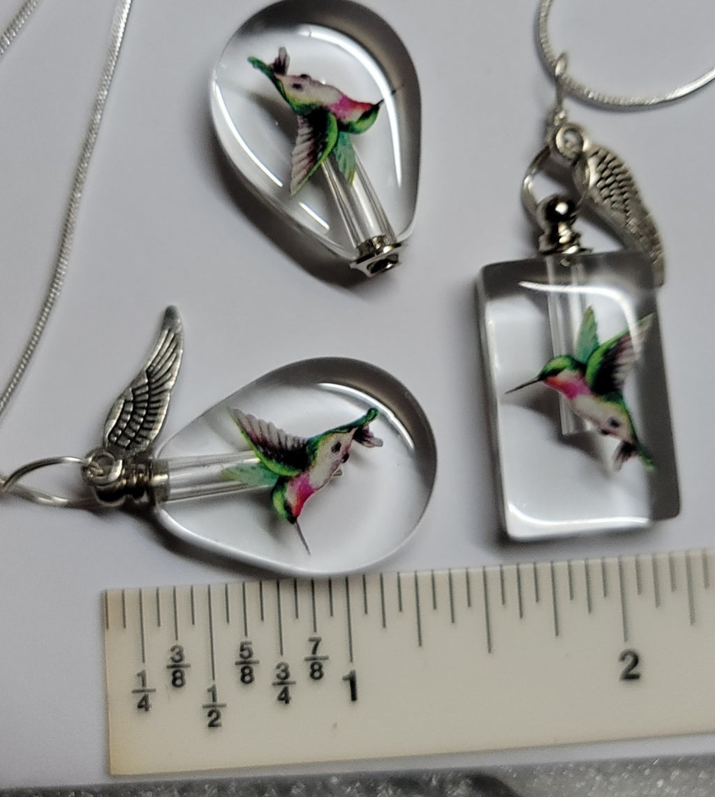 DIY Hummingbird Teardrop Cremation Jewelry Necklace Sympathy Kit Gift Wrapped with Tools