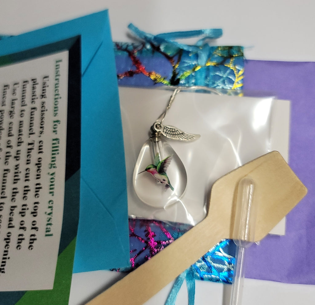 DIY Paw Print Rainbow Teardrop Cremation Jewelry with Paw and Wing Charm Necklace Sympathy Kit Gift Wrapped with Tools