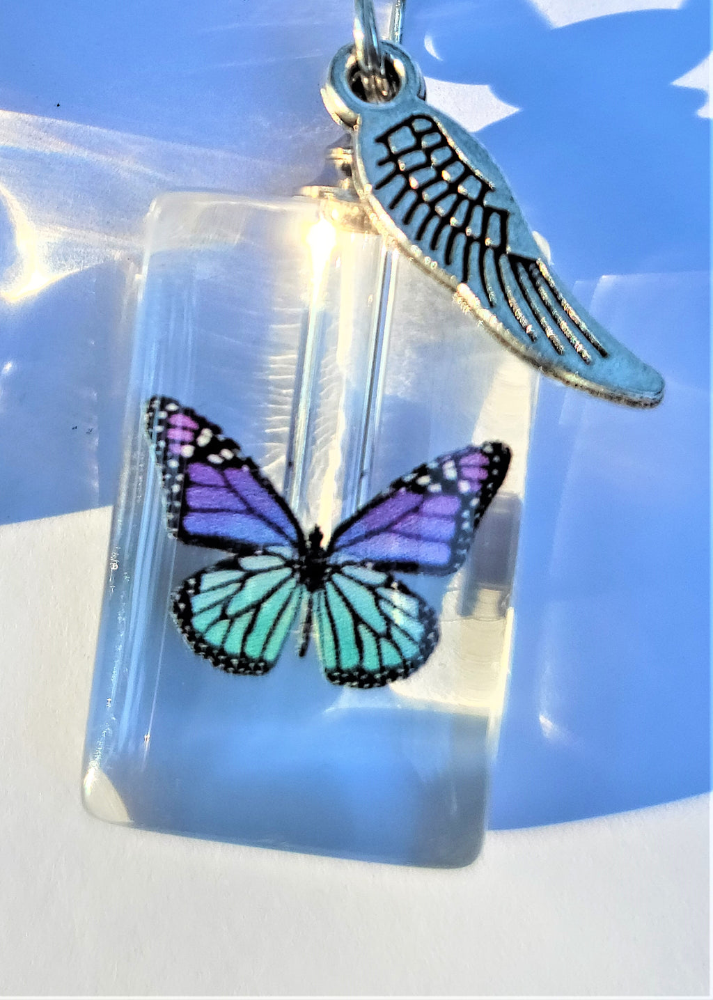 DIY Purple Teal Monarch Butterfly Cremation Jewelry Urn Necklace Sympathy Gift Wrapped with Tools